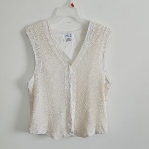 Rafaella Beaded Silk Vest In White Hook Closure Stunning For Holidays Vintage L